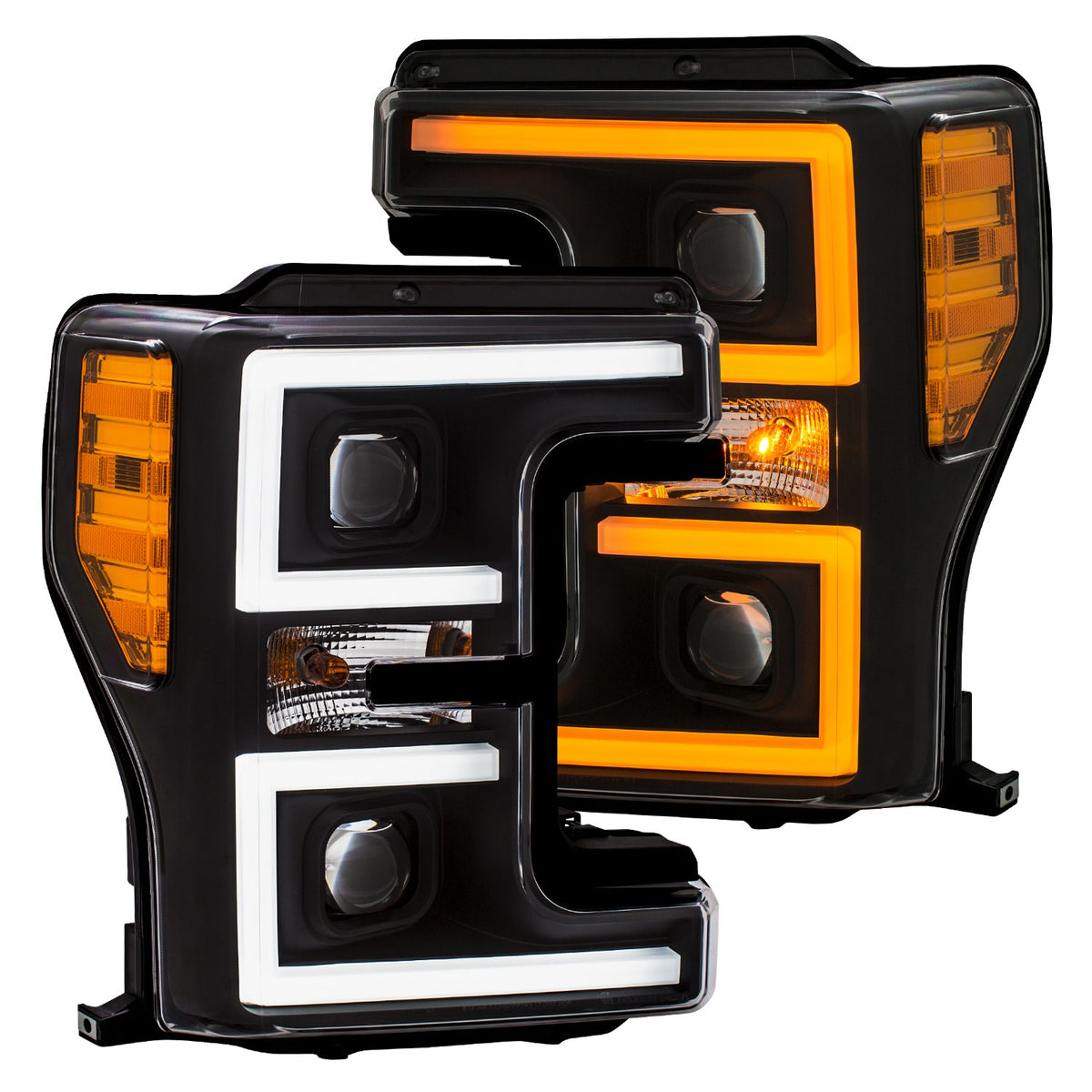 ANZO LED Headlights 17-18 Ford F-250 Super Duty Plank-Style L.E.D. Headlight Black (Pair) - 111388 for 2017-2019 Ford F 250 -