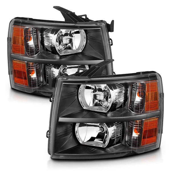 ANZO 2007-2013 Chevrolet Silverado Crystal Headlights Black - 111393 for 2007-2014 Chevrolet Silverado 2500 - front view