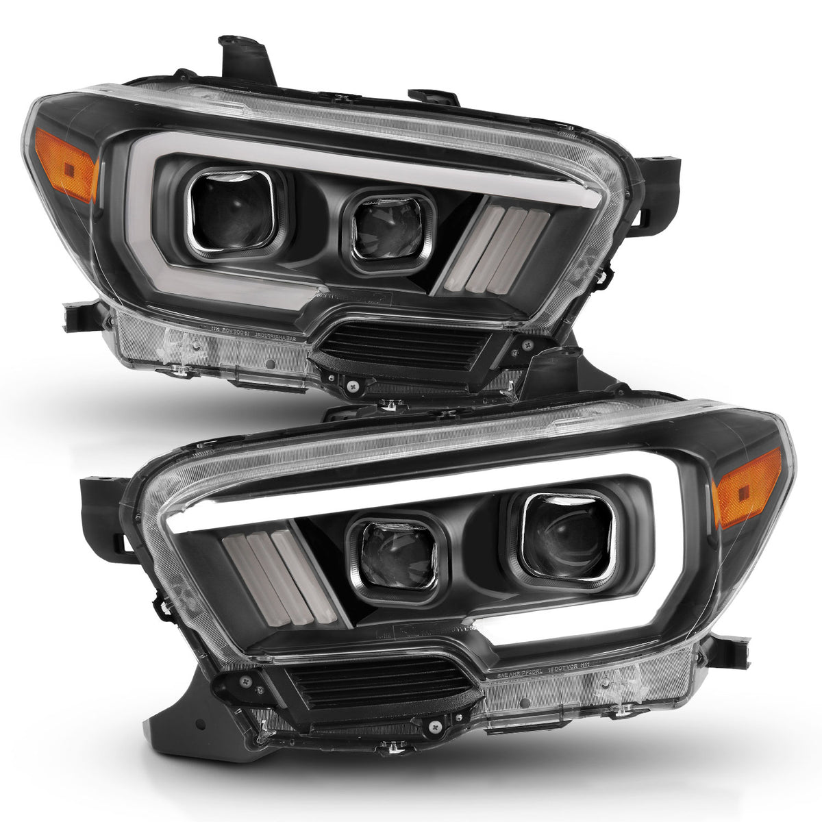 ANZO 2016-2017 Toyota Tacoma Projector Headlights w/ Plank Style Switchback Black w/ Amber w/ DRL - 111397