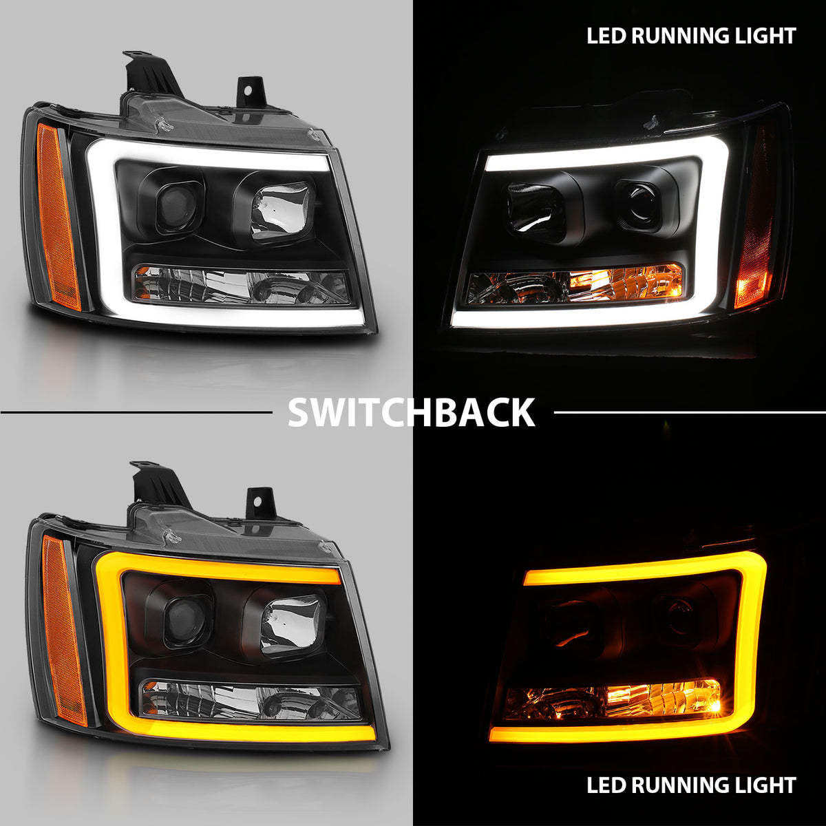 ANZO 07-14 Chevy Tahoe Projector Headlights w/ Plank Style Design Black w/ Amber - 111402 for 2007-2014 Chevrolet Suburban 15