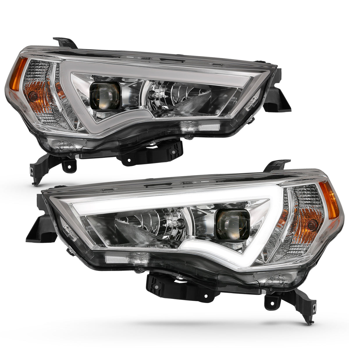 ANZO 14-18 Toyota 4 Runner Plank Style Projector Headlights Chrome w/ Amber - 111417 for 2014-2023 Toyota 4Runner - front vie