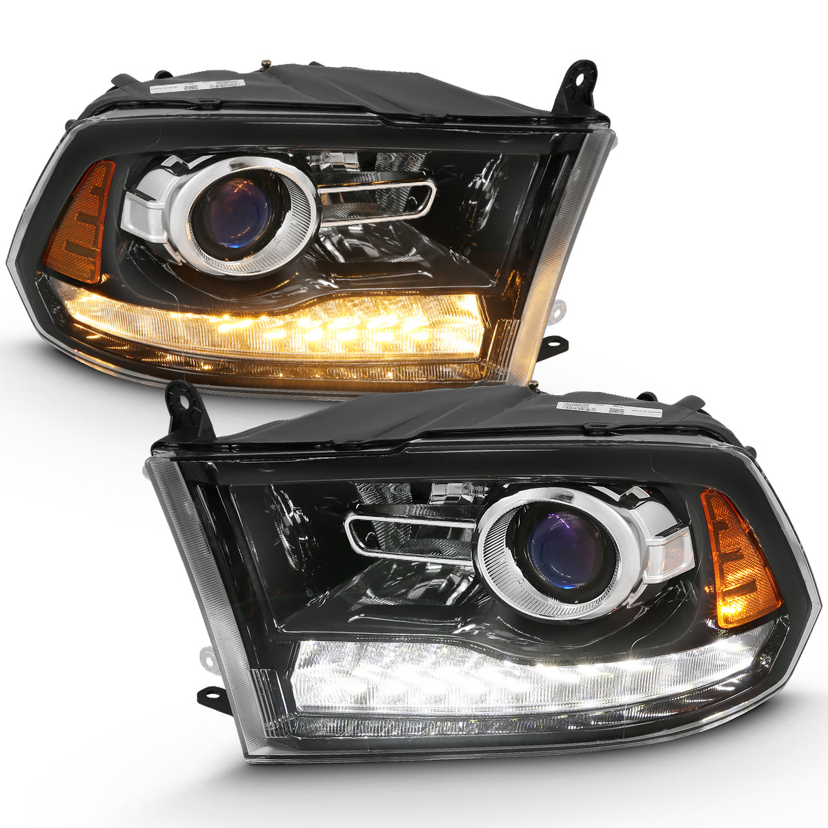 ANZO 2009-2018 Dodge Ram 1500 Projector Plank Style Switchback H.L Halo Black Amber (OE Style) - 111439 for 2019-2023 Ram 150