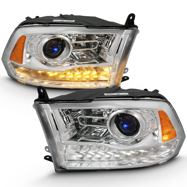 ANZO 2009-2018 Dodge Ram 1500 Projector Plank Style Switchback H.L Halo Chrome Amber (OE Style) - 111440 for 2019-2023 Ram 15