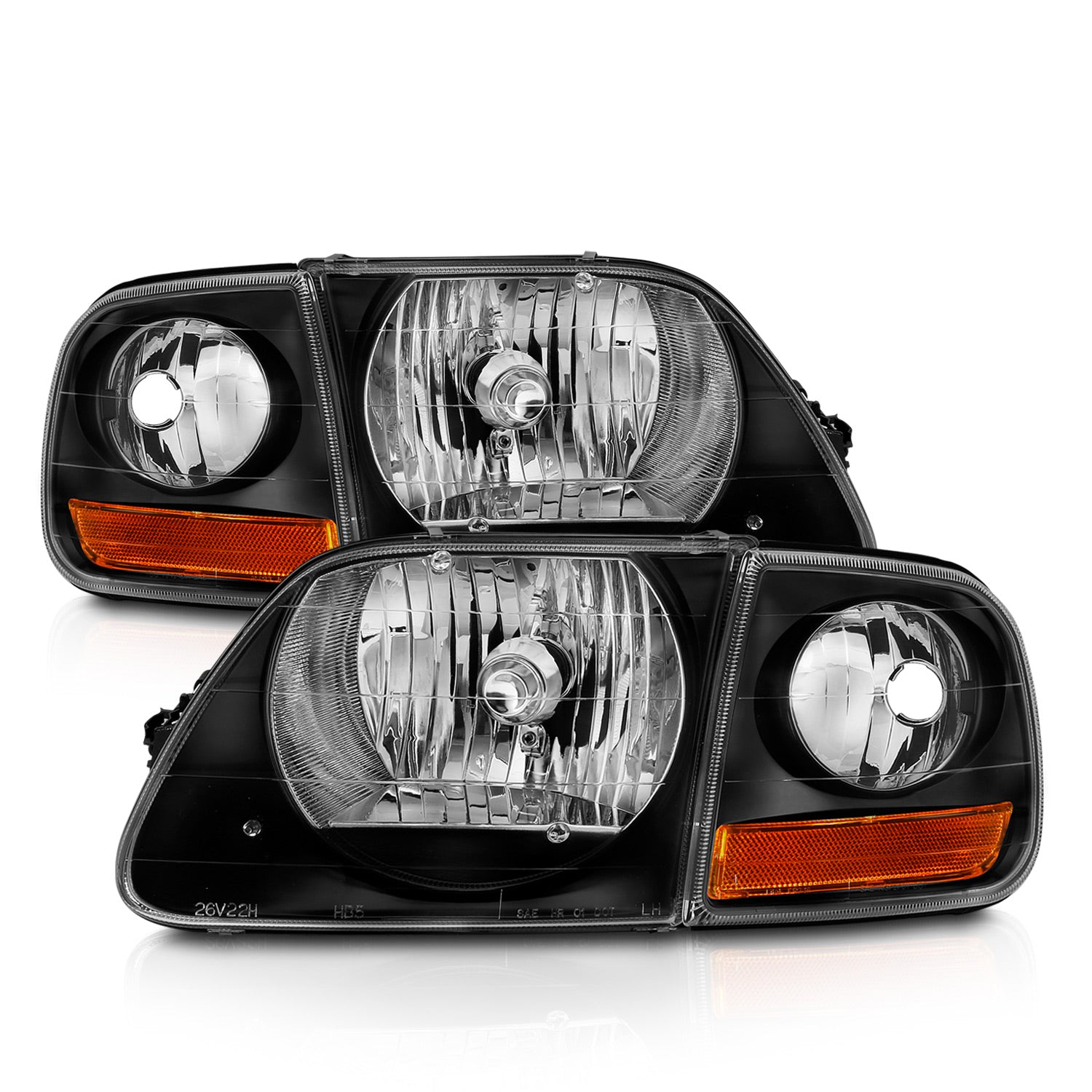 ANZO 1997-2003 Ford F150 Crystal Headlight Black w/ Parking Light - 111460 for 1997-2003 Ford F 150 - front view