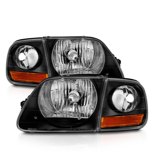 ANZO 1997-2003 Ford F150 Crystal Headlight Black w/ Parking Light - 111460 for 1997-2003 Ford F 150 - front view