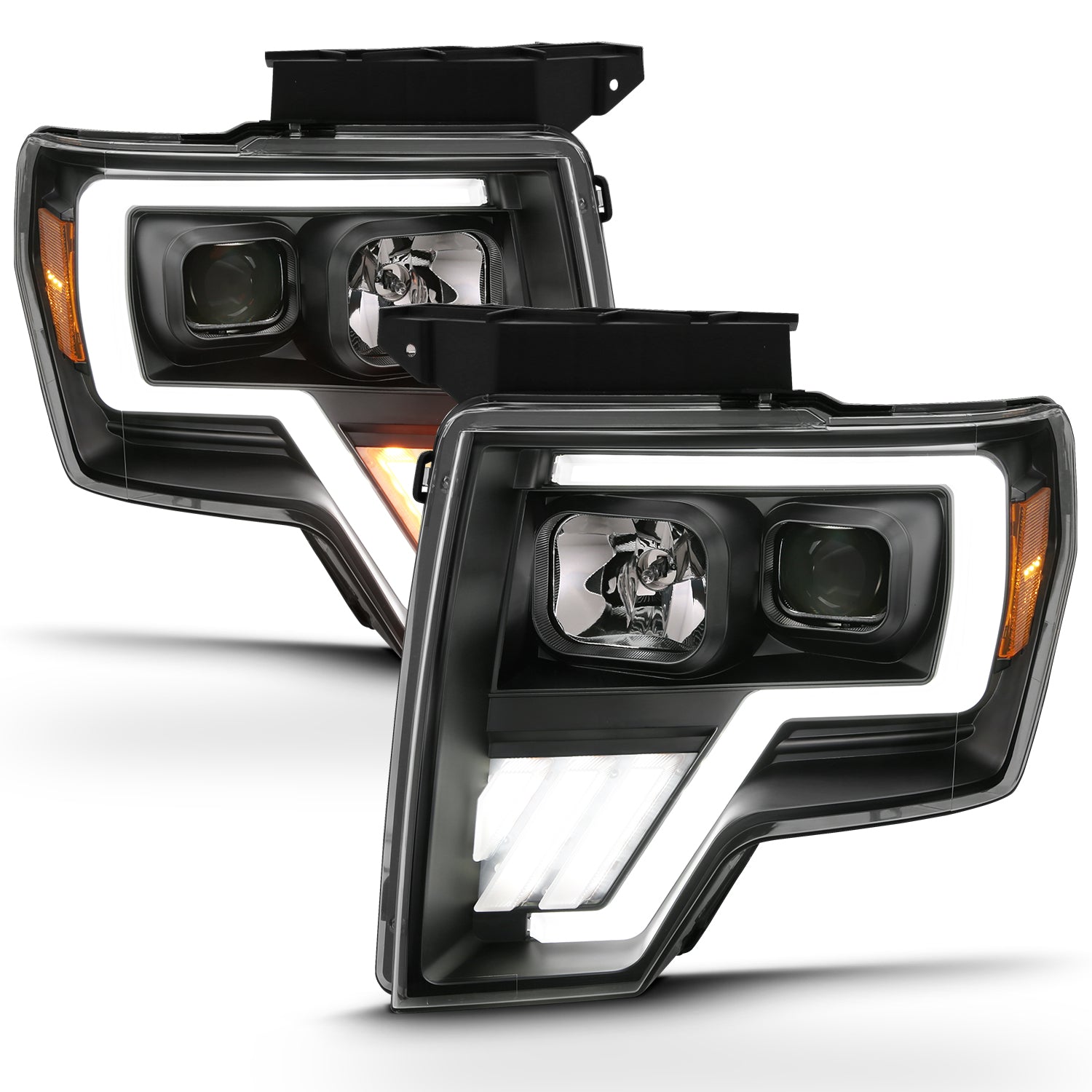 ANZO 2009-2013 Ford F-150 Projector Light Bar G4 Switchback H.L.Black Amber - 111469 for 2009-2014 Ford F 150 - front view