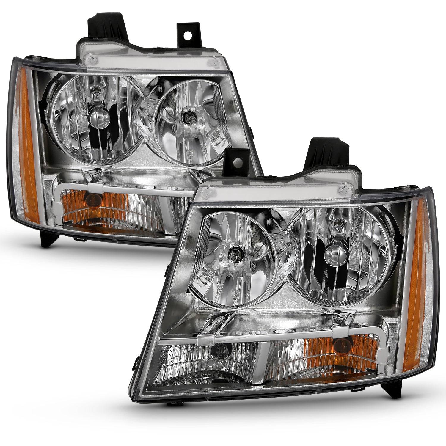 ANZO 2007-2014 Chevy TahOE Crystal Headlight Chrome Amber(OE) - 111475 for 2007-2014 Chevrolet Suburban 1500 - front view