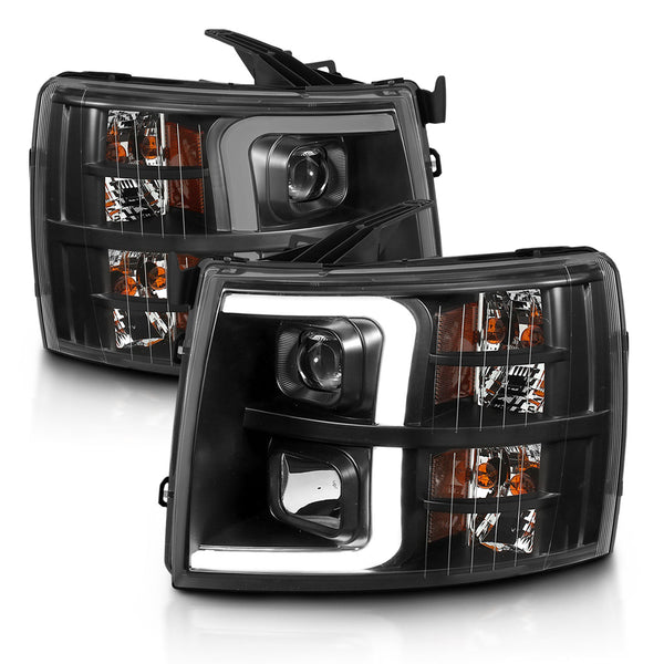 ANZO 07-13 Chevrolet Silverado 3500 Projector Headlights - Black Amber - 111480 for 2007-2014 Chevrolet Silverado 2500 - fron
