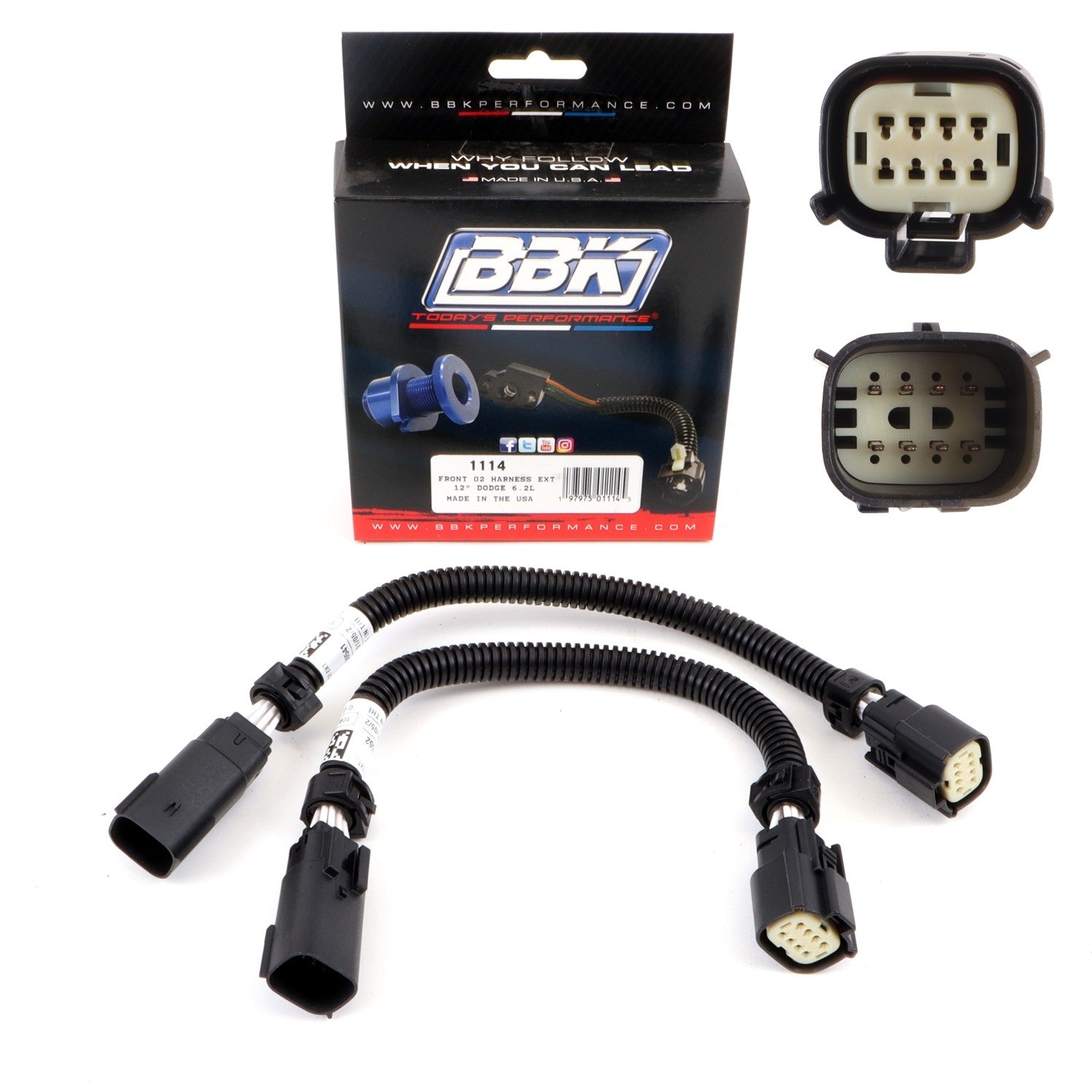 BBK 05-20 Dodge Hellcat 6.2L 6 Pin Front O2 Sensor Wire Harness Extensions 12 (pair) - 1114
