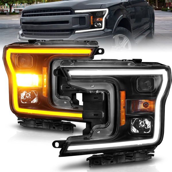 ANZO 2018-2020 Ford F-150 Projector Headlight w/ Plank Style Switchback Black Housing - 111509 for 2018-2020 Ford F 150 - fro