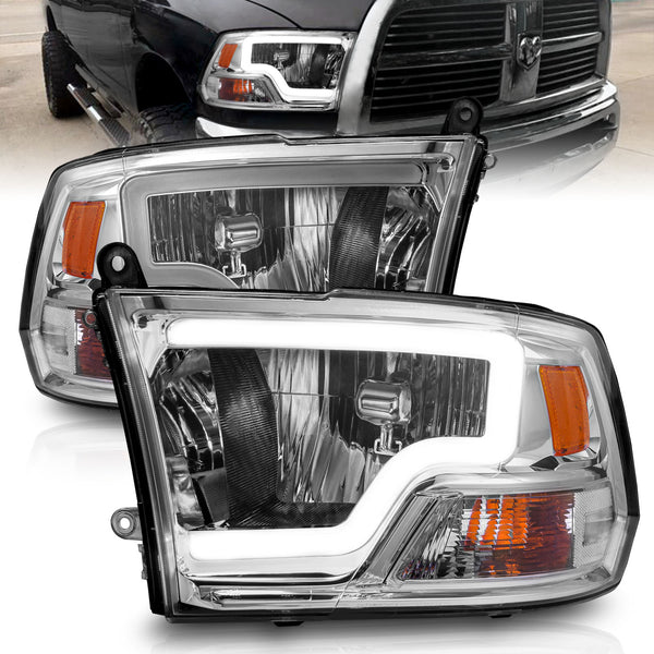 ANZO 2009-2018 Dodge Ram 1500/ 2500/ 3500 Crystal Headlights w/ Light Bar Chrome Housing - 111516 for 2019-2023 Ram 1500 Clas