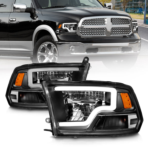 ANZO 2009-2020 Dodge Ram 1500 Full LED Square Projector Headlights w/ Chrome Housing Black Amber - 111539 for 2019-2023 Ram 1