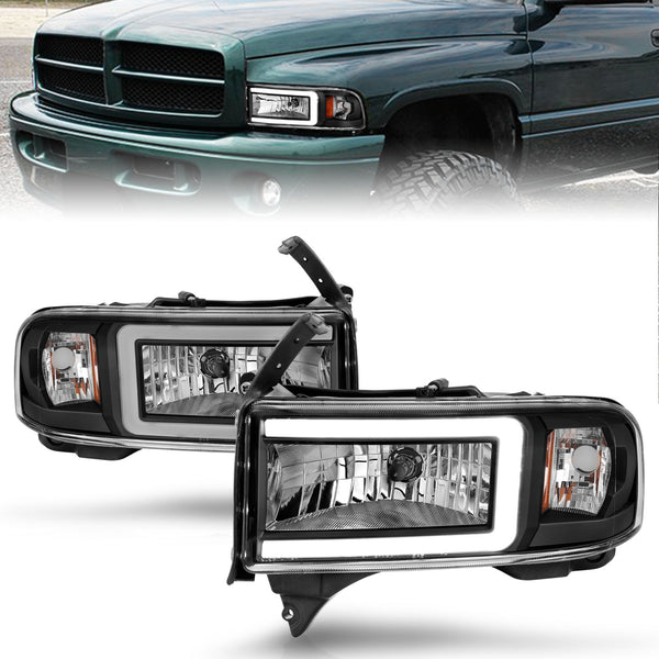 ANZO 94-02 Dodge RAM Crystal Headlight - w/ Light Bar Black Housing - 111554 for 1994-2002 Dodge Ram 1500 - front view