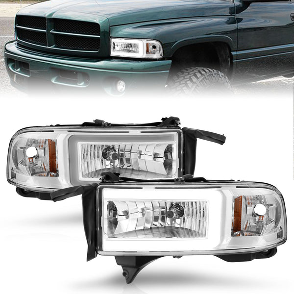 ANZO 94-02 Dodge RAM Crystal Headlight - w/ Light Bar Chrome Housing - 111555 for 1994-2002 Dodge Ram 1500 - front view