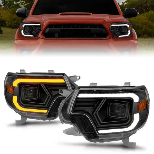 ANZO 12-15 Toyota Tacoma Projector Headlights - w/ Light Bar Switchback Black Housing - 111556 for 2012-2015 Toyota Tacoma - 