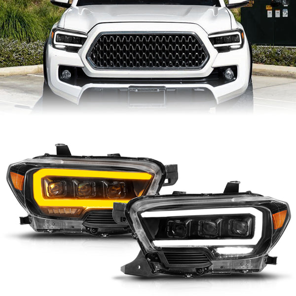 ANZO 16-22 Toyota Tacoma LED Projector Headlights w/ Light Bar Sequential Black Housing w/Initiation - 111563 for 2016-2023 T