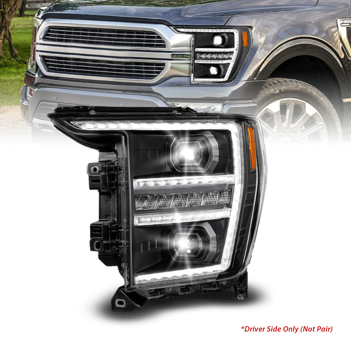 Anzo 21-23 Ford F150 LED Projector Headlight w/Switchback+Sequential - Black (Driver Side Only) - 111594-L for 2021-2023 Ford