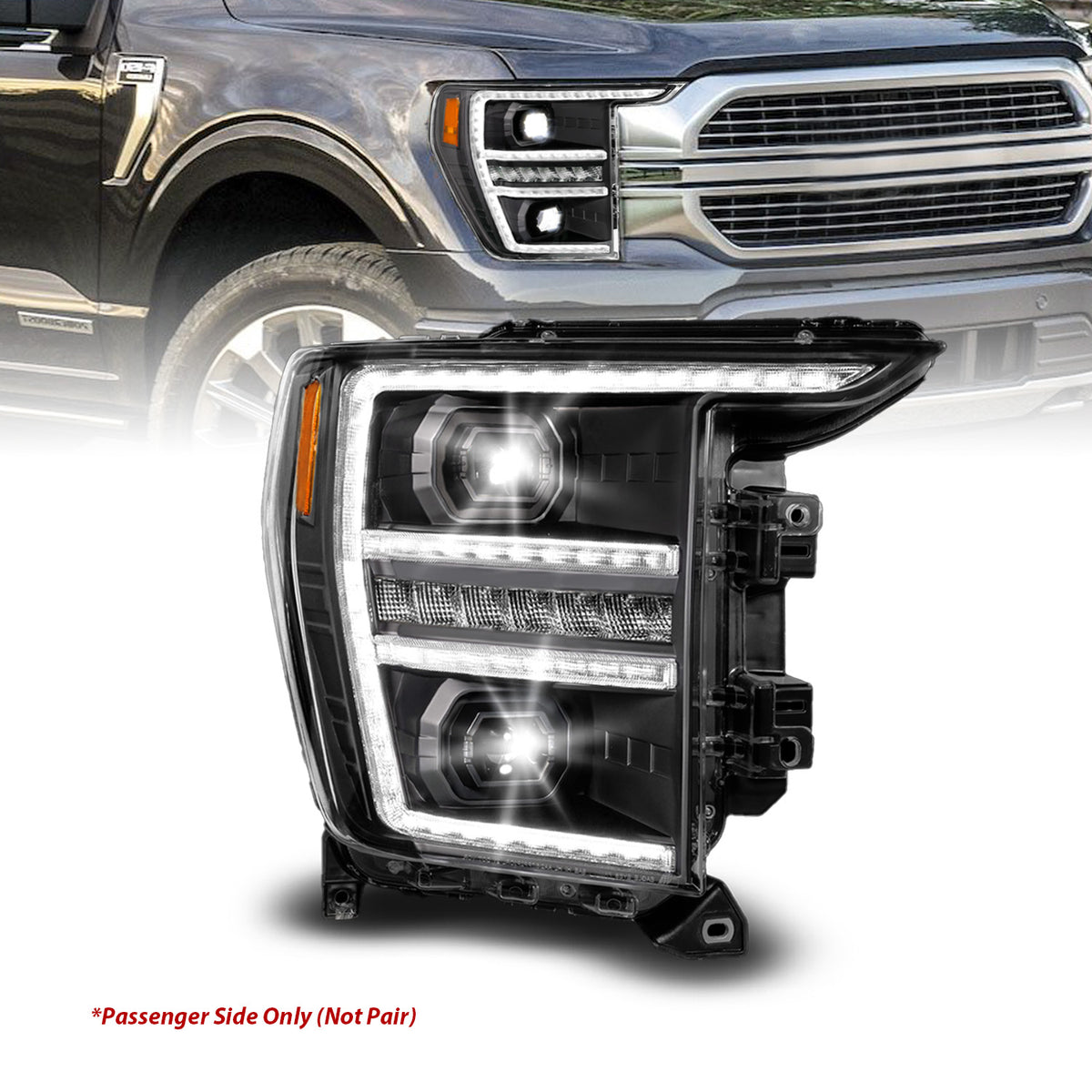 Anzo 21-23 Ford F150 LED Projector Headlight w/Switchback+Sequential - Black (Passenger Side Only) - 111594-R for 2021-2023 F