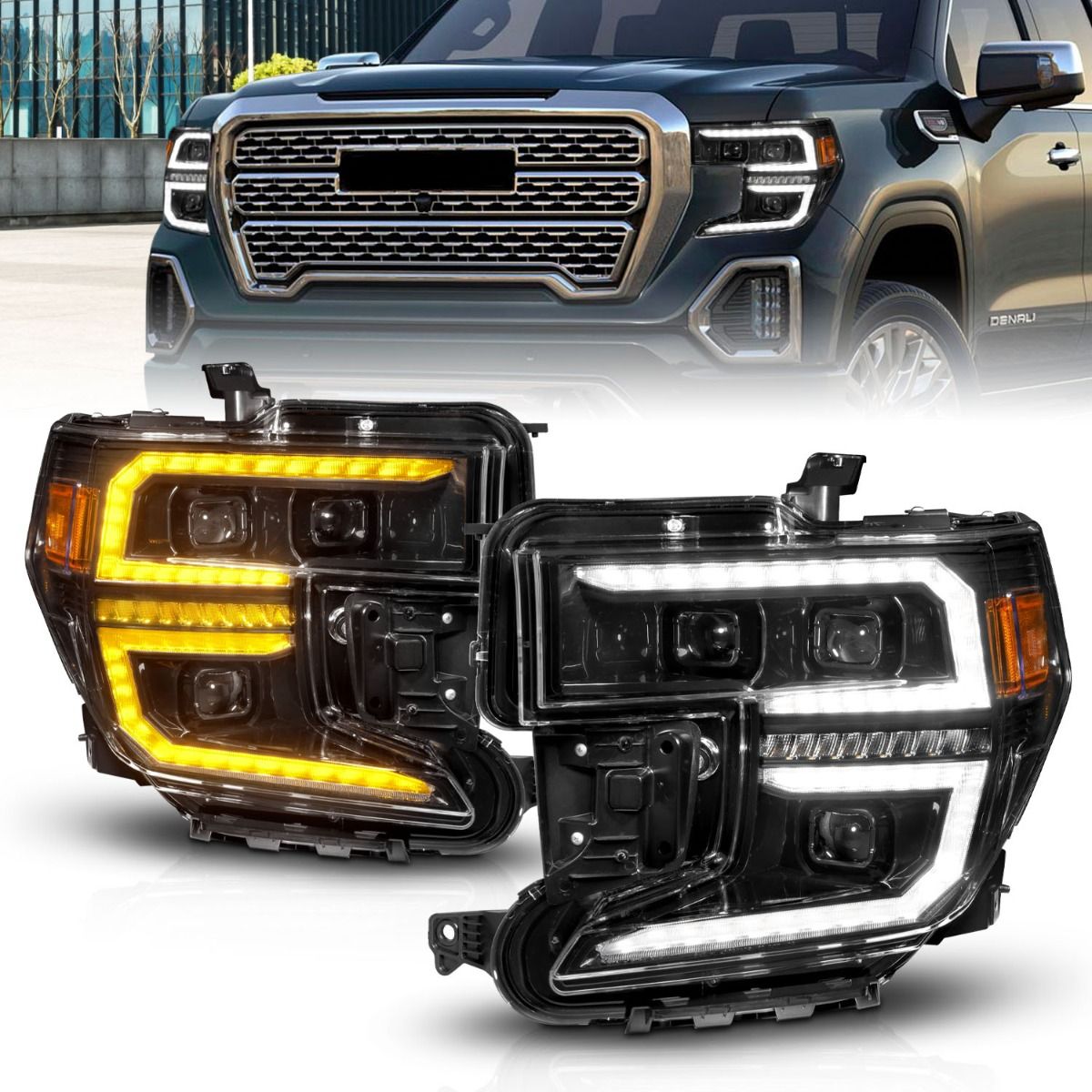 Anzo 19-21 GMC Sierra 1500 LED Projector Headlight w/Switchback+Sequential - Black - 111600 for 2019-2021 GMC Sierra 1500 - f