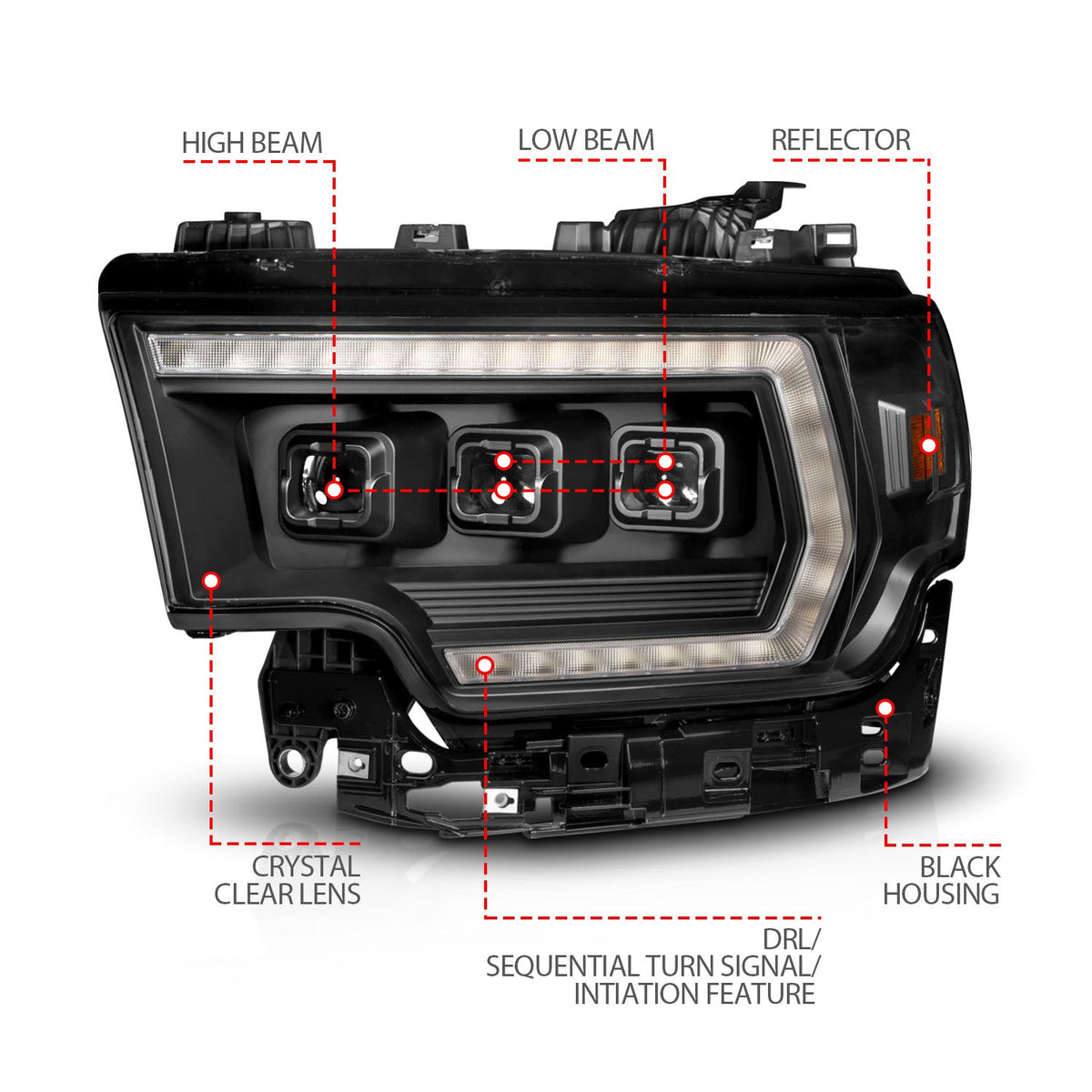 RAM 2500/3500 19-24 Z-SERIES FULL LED PROJECTOR HEADLIGHTS BLACK W/ DRL SWITCH, INITIATION & SEQUENTIAL