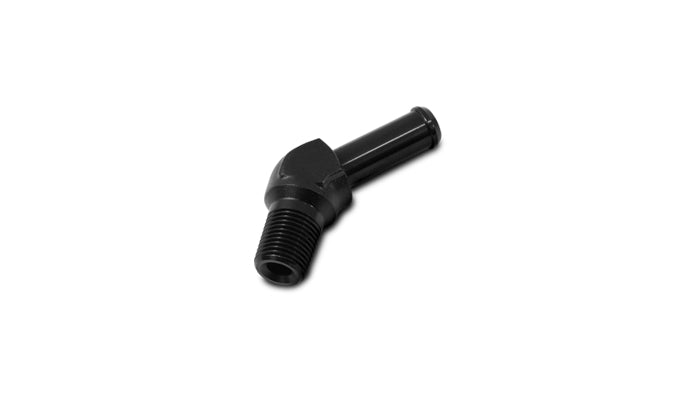 Vibrant 1/8 NPT to 1/4in Barb Straight Fitting 45 Deg Adapter - Aluminum - 11220