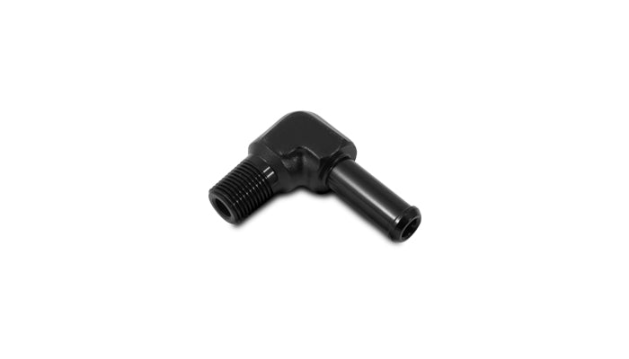Vibrant 3/8 NPT to 1/2in Barb Straight Fitting 90 Deg Adapter - Aluminum - 11232