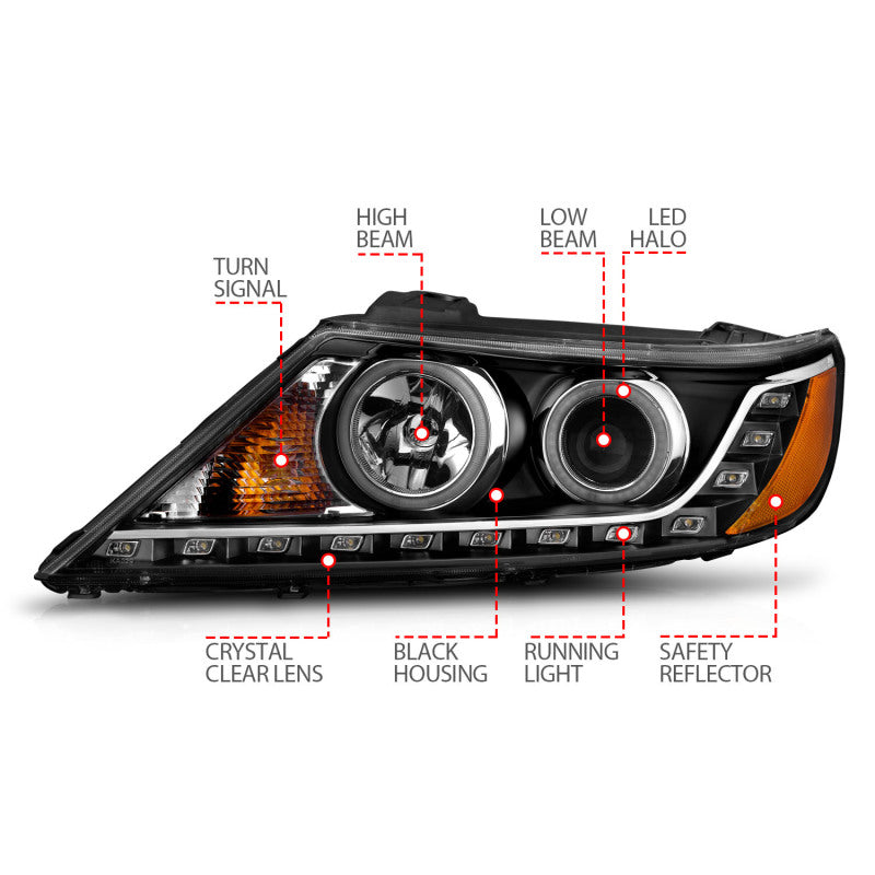 ANZO 2011-2013 Kia Sorento Projector Headlights w/ Halo Black (CCFL) - 111248
