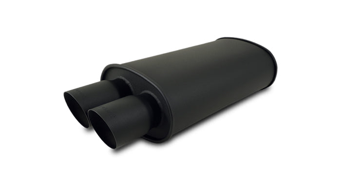 Vibrant StreetPower FLAT BLACK Oval Muffler with Dual 3in Outlets - 2.5in inlet I.D. - 1148