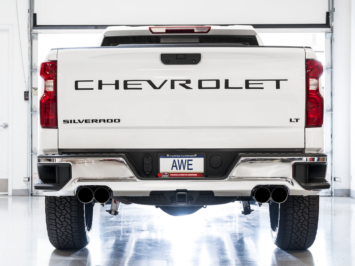 AWE Tuning 4th Gen GM 1500 5.3L 0FG Catback Split Rear Exit (w/ Bumper Cutouts) - Quad Diamond Tips - 3015-43202