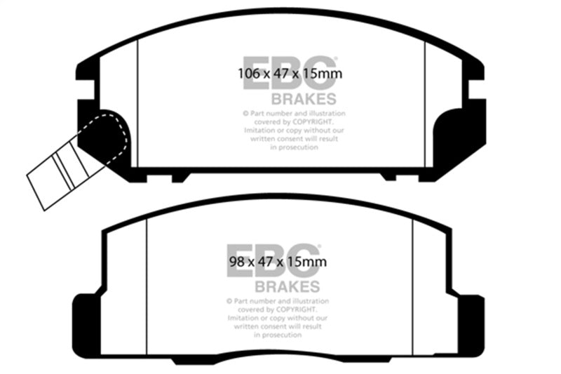 EBC 91-92 Toyota MR2 2.0 Turbo Ultimax2 Front Brake Pads - UD489 for 1991-1992 Toyota MR2 - front view