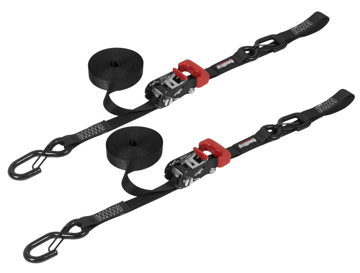 SpeedStrap 1In x 15Ft Ratchet Tie Down w/ Snap FtSFt Hooks (2 Pack) - Black - 11501-2