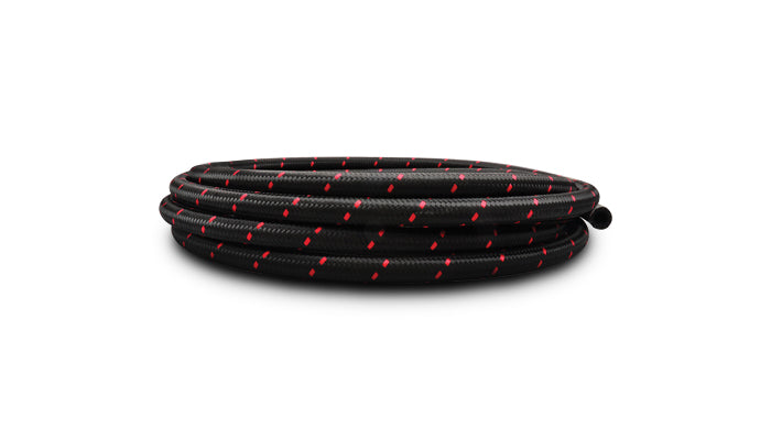 Vibrant -8 AN Two-Tone Black/Red Nylon Braided Flex Hose (5 foot roll) - 11988R