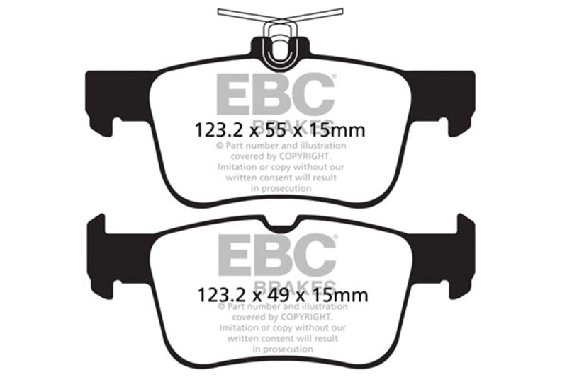 EBC 13+ Ford Fusion 1.6 Turbo Ultimax2 Rear Brake Pads - UD1665 for 2014-2023 Ford Transit Connect - front view