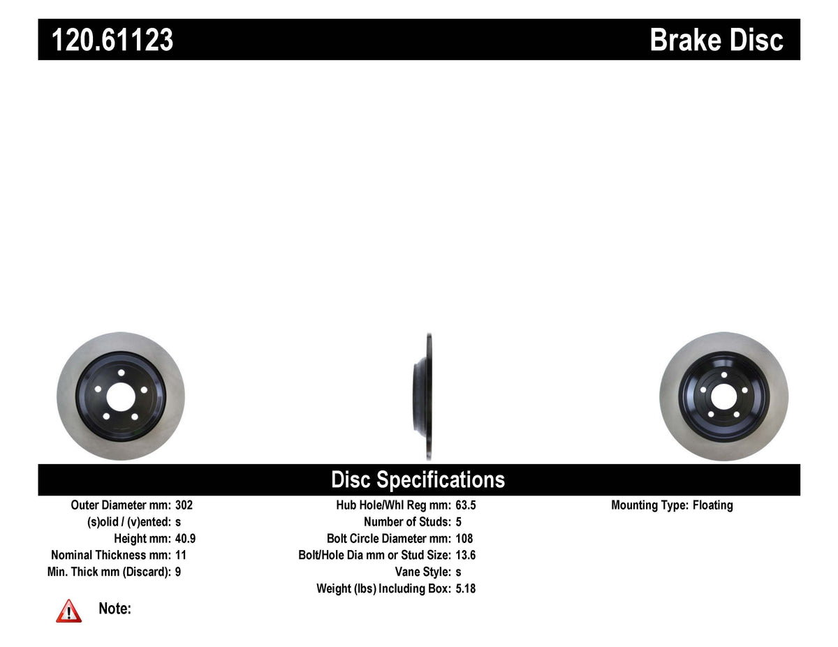 Centric 16-18 Ford Focus RS Rear Premium High-Carbon Rotor