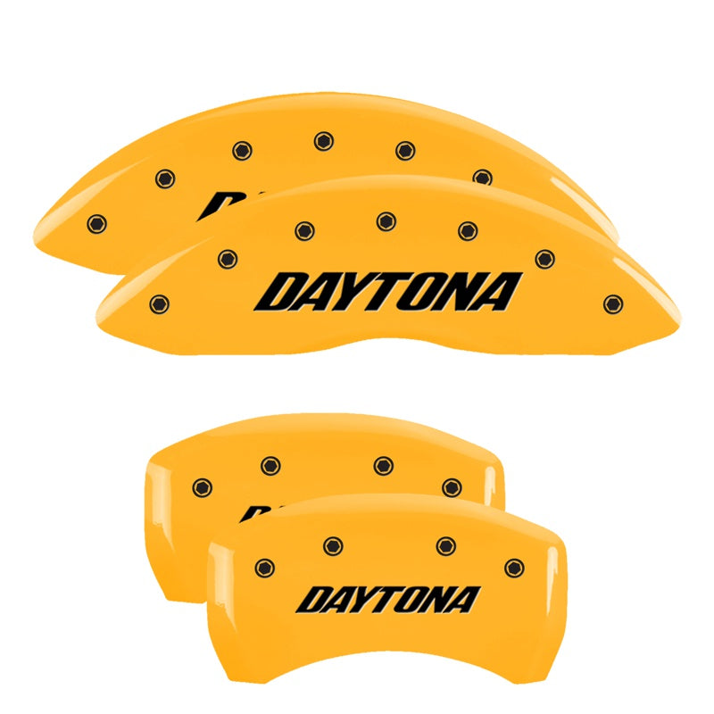 MGP 4 Caliper Covers Engraved Front &amp; Rear Daytona Yellow Finish Black Char 2006 Dodge Charger - 12001SDAYYL