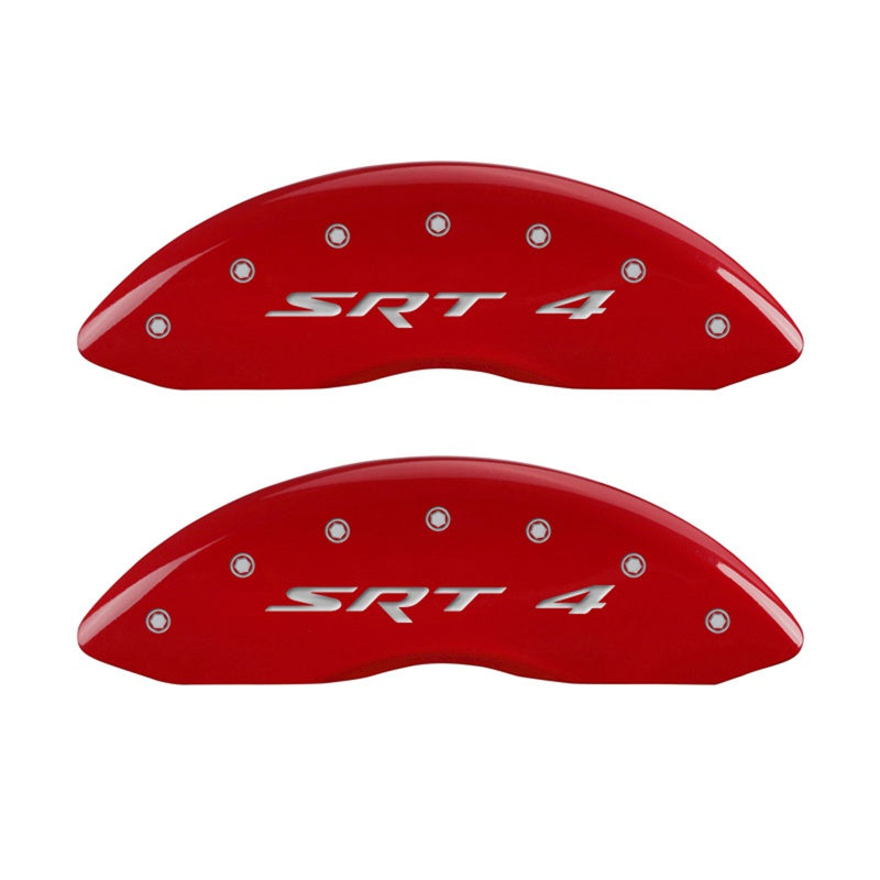 MGP Front set 2 Caliper Covers Engraved Front SRT4 Red finish silver ch - 12002FSR4RD