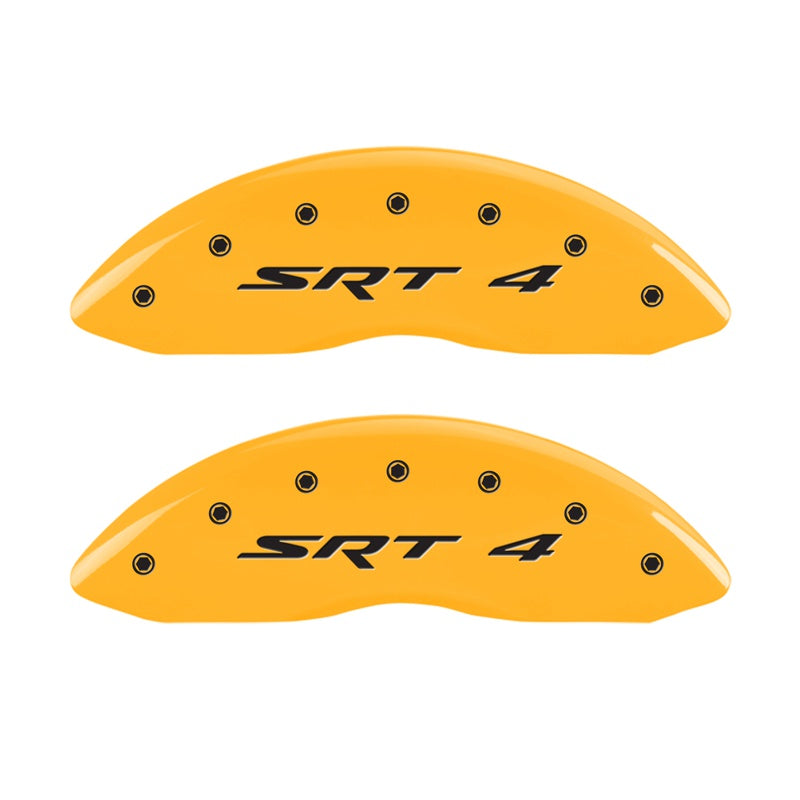 MGP Front set 2 Caliper Covers Engraved Front SRT4 Yellow finish black ch - 12002FSR4YL