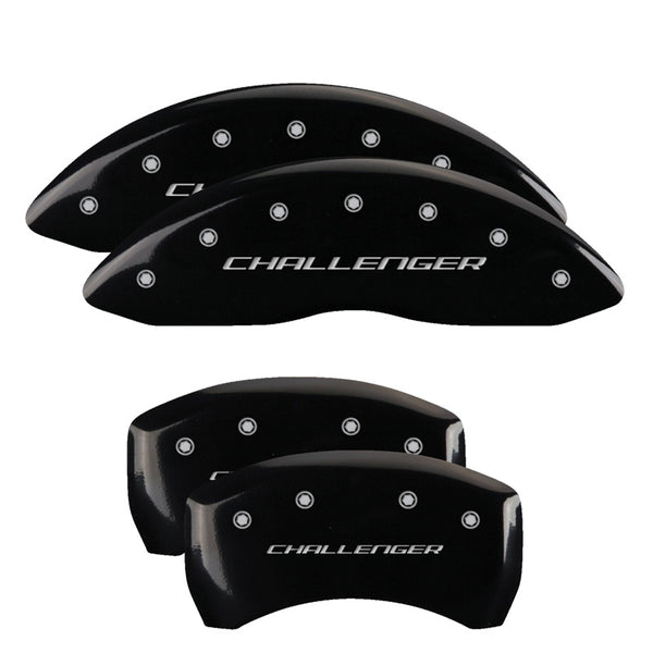 MGP 4 Caliper Covers Engraved Front &amp; Rear Block/Challenger Black finish silver ch - 12005SCLBBK