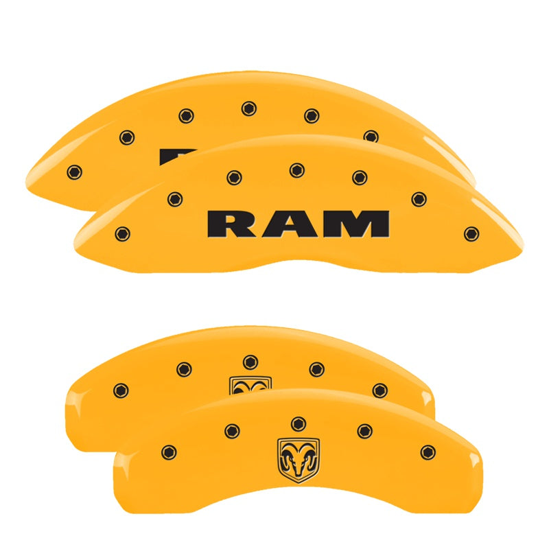MGP 4 Caliper Covers Engraved Front Ram Rear Ramhead Yellow Finish Black Char 2007 Dodge Durango - 12043SRMHYL