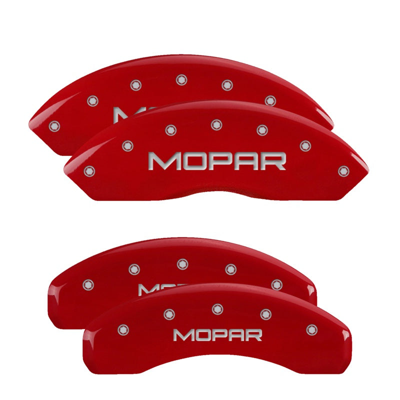 MGP 4 Caliper Covers Engraved Front &amp; Rear MOPAR Red finish silver ch - 12059SMOPRD