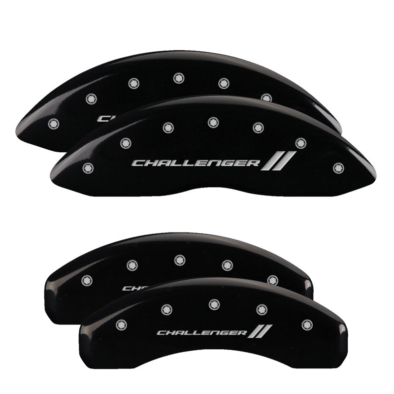 MGP 4 Caliper Covers Engraved Front &amp; Rear With stripes/Challenger Black finish silver ch - 12088SCL1BK