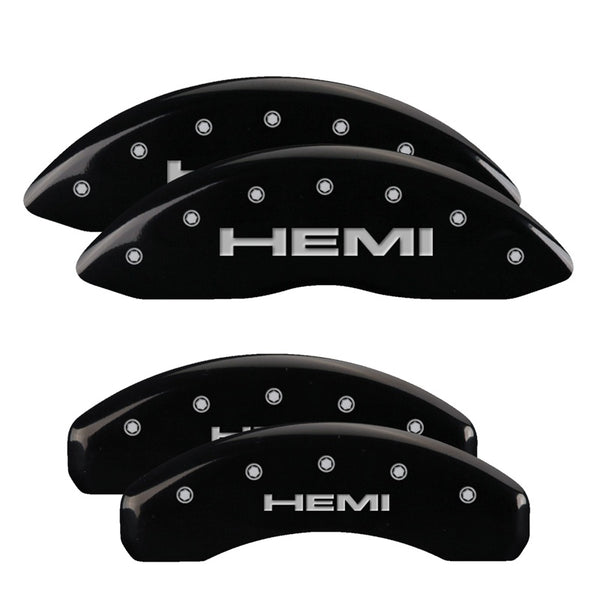 MGP 4 Caliper Covers Engraved Front &amp; Rear Hemi Black finish silver ch - 12088SHEMBK