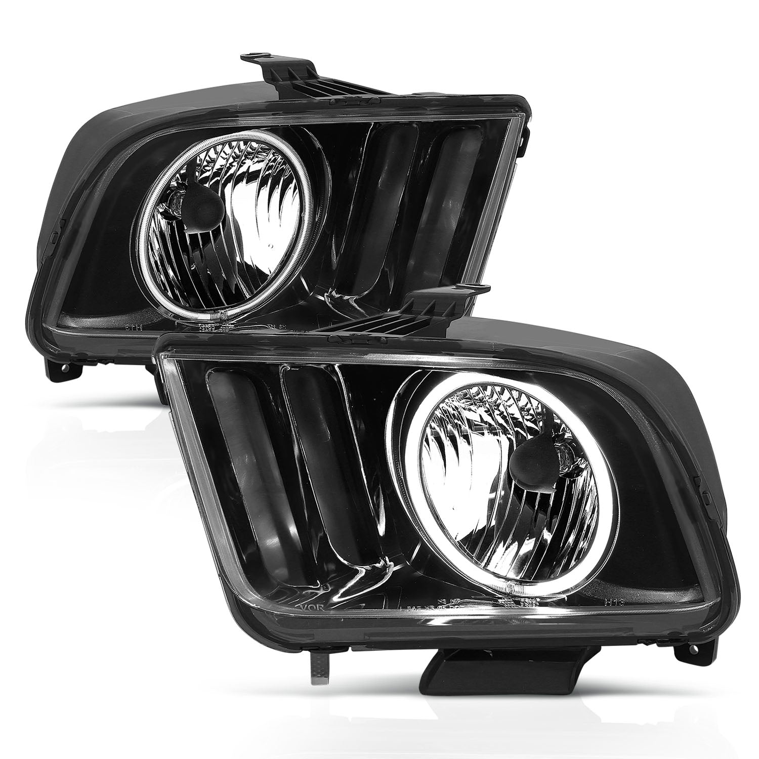 ANZO 2005-2009 Ford Mustang Crystal Headlights w/ Halo Black (CCFL) - 121033 for 2005-2009 Ford Mustang - front view