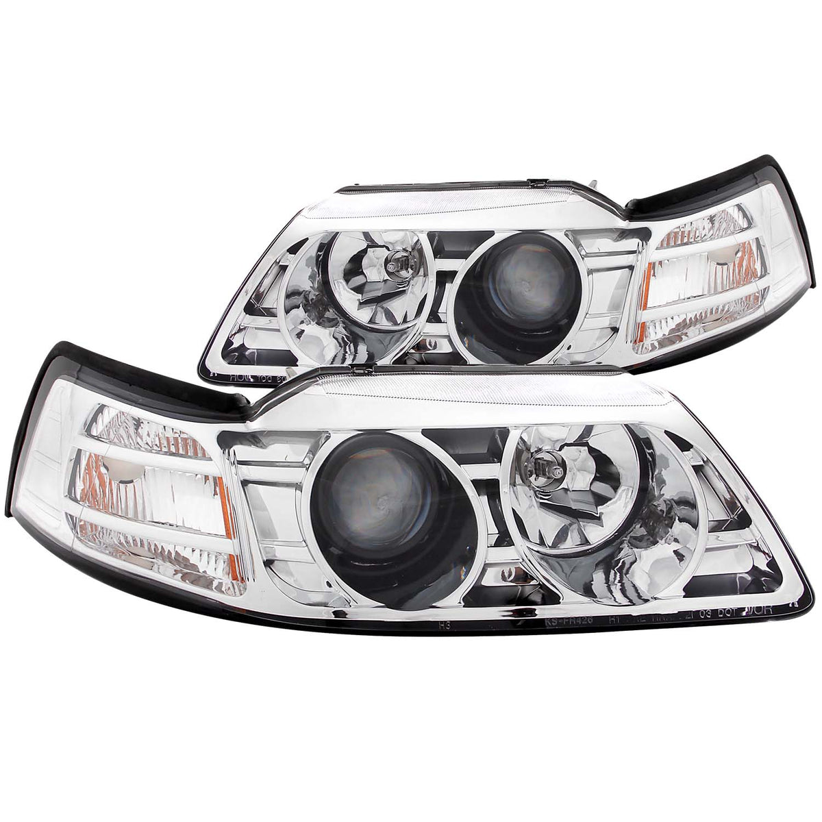 ANZO 1999-2004 Ford Mustang Projector Headlights Chrome - 121043 for 1999-2004 Ford Mustang - front view