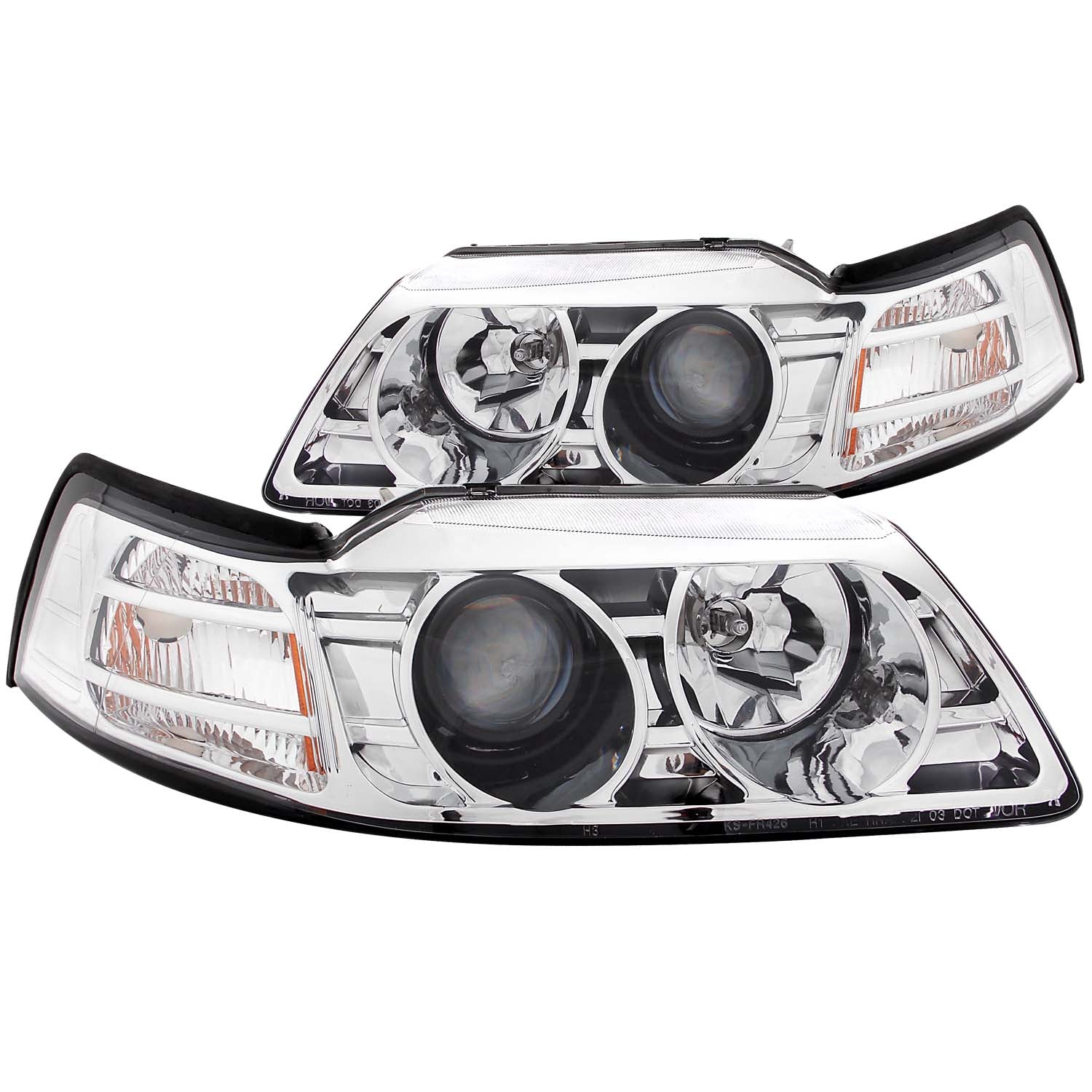 ANZO 1999-2004 Ford Mustang Projector Headlights Chrome - 121043 for 1999-2004 Ford Mustang - front view
