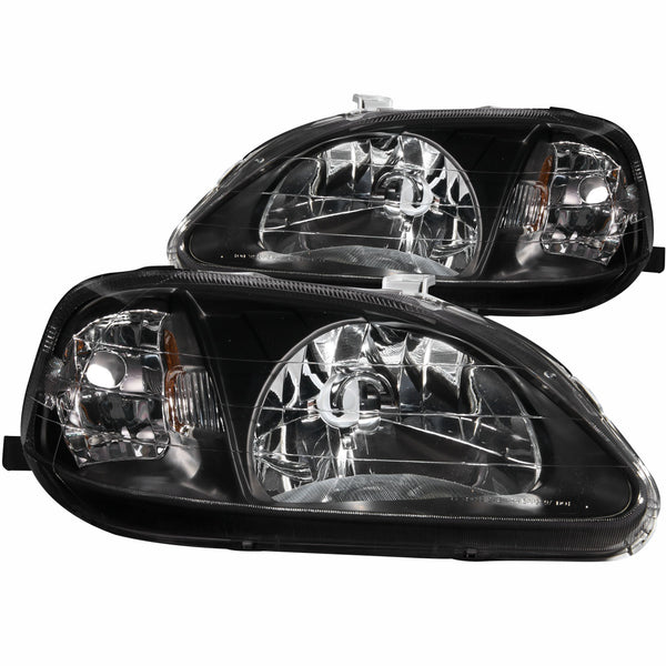 ANZO 1999-2000 Honda Civic Crystal Headlights Black - 121070 for 1999-2000 Honda Civic - front view