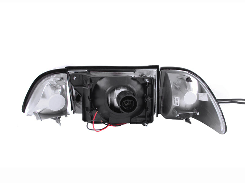ANZO 1987-1993 Ford Mustang Crystal Headlights Black w/ Corner Lights 3pc - 121192