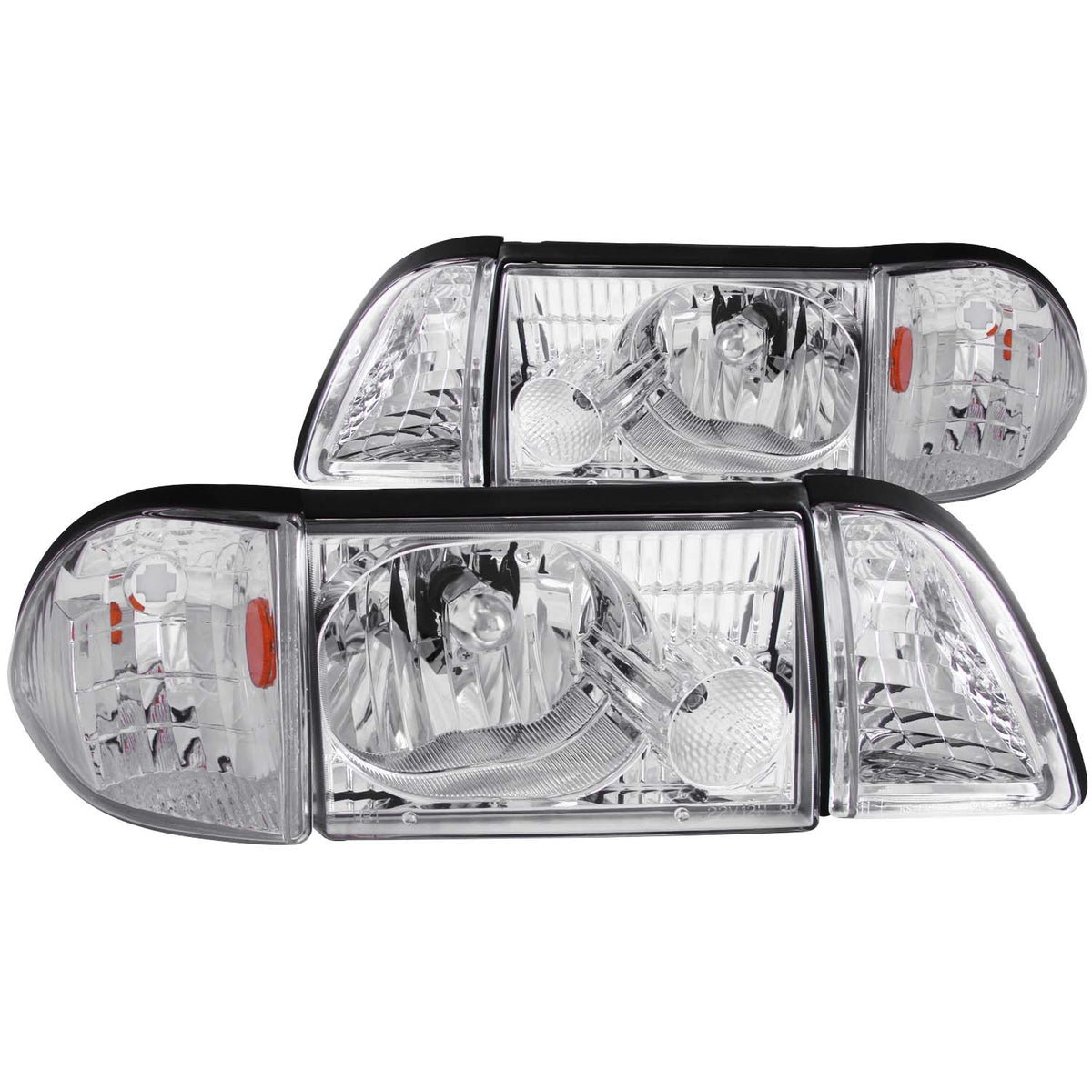 ANZO 1987-1993 Ford Mustang Crystal Headlights Chrome w/ Corner Lights 2pc - 121195 for 1987-1993 Ford Mustang - front view