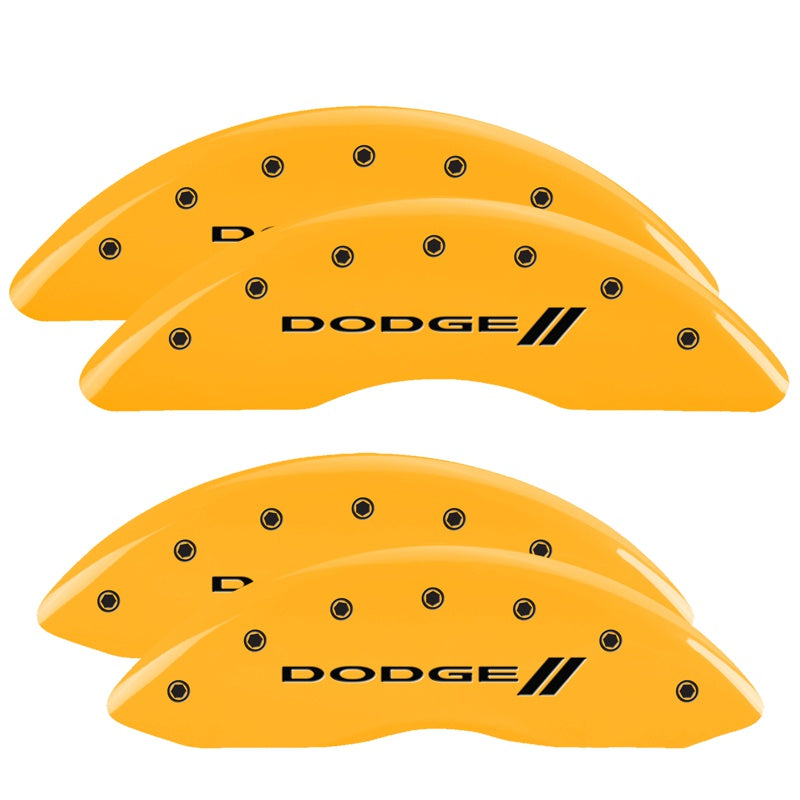 MGP 4 Caliper Covers Engraved F &amp; R Stripes/Dodge Yellow Finish Black Char 2010 Dodge Ram 3500 - 12124SDD3YL