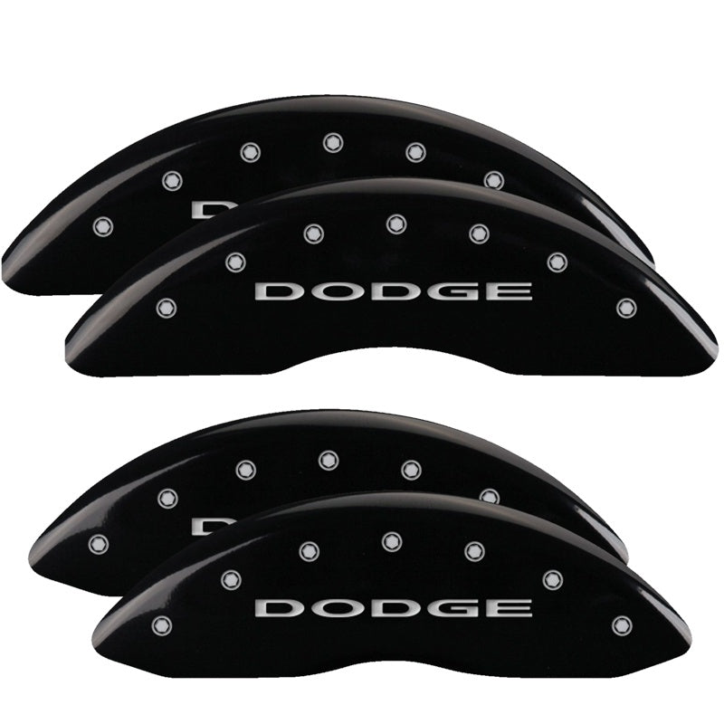 MGP 4 Caliper Covers Engraved Front &amp; Rear With out stripes/Dodge Black finish silver ch - 12124SDD4BK